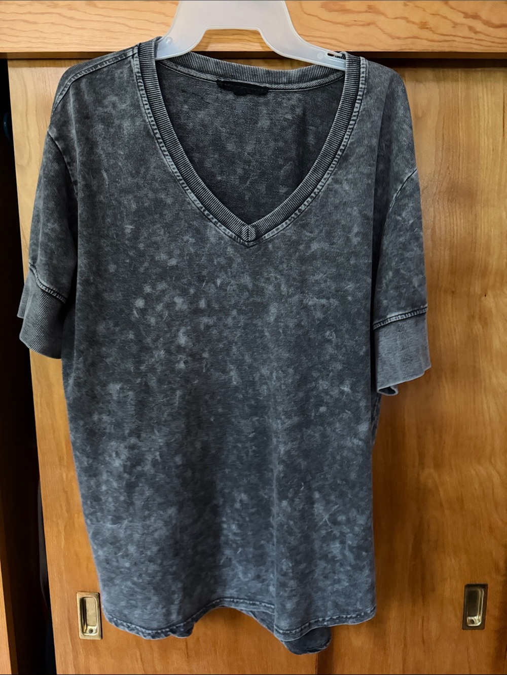 Jane and Delancey Mineral-Wash V-Neck Tee in Charcoal Gray